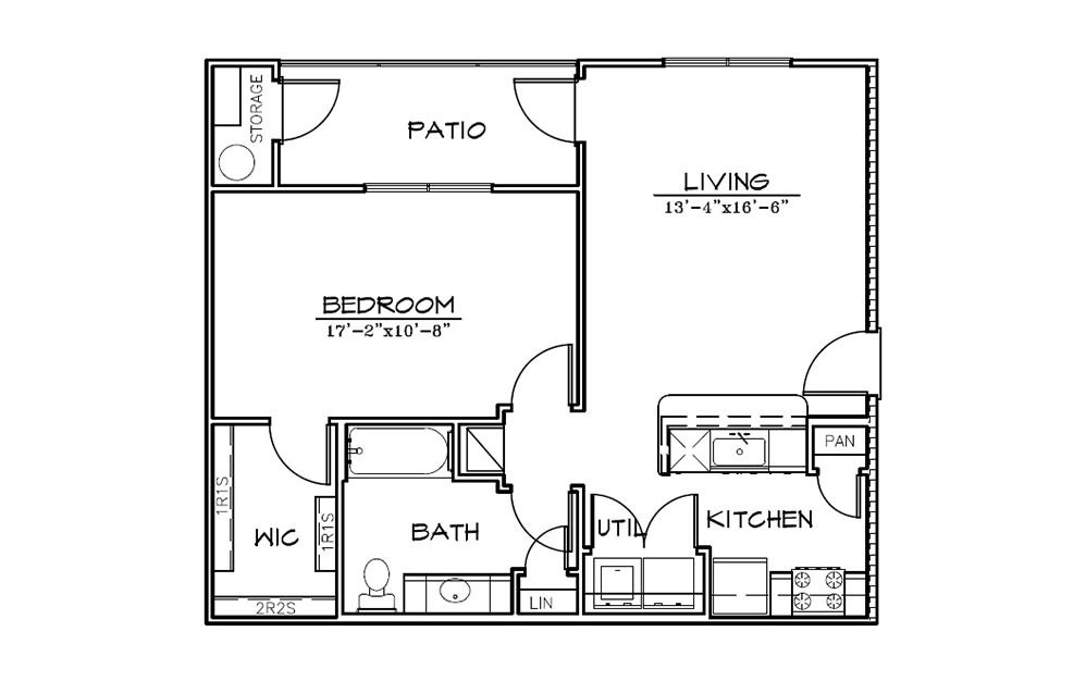 Mountain Laurel - 1 bedroom floorplan layout with 1 bath and 755 square feet (1st floor 2D)